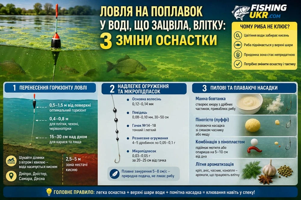 Вода зацвіла, а клювання згасло? 3 хитрощі налаштування поплавка для ловлі карася та ляща